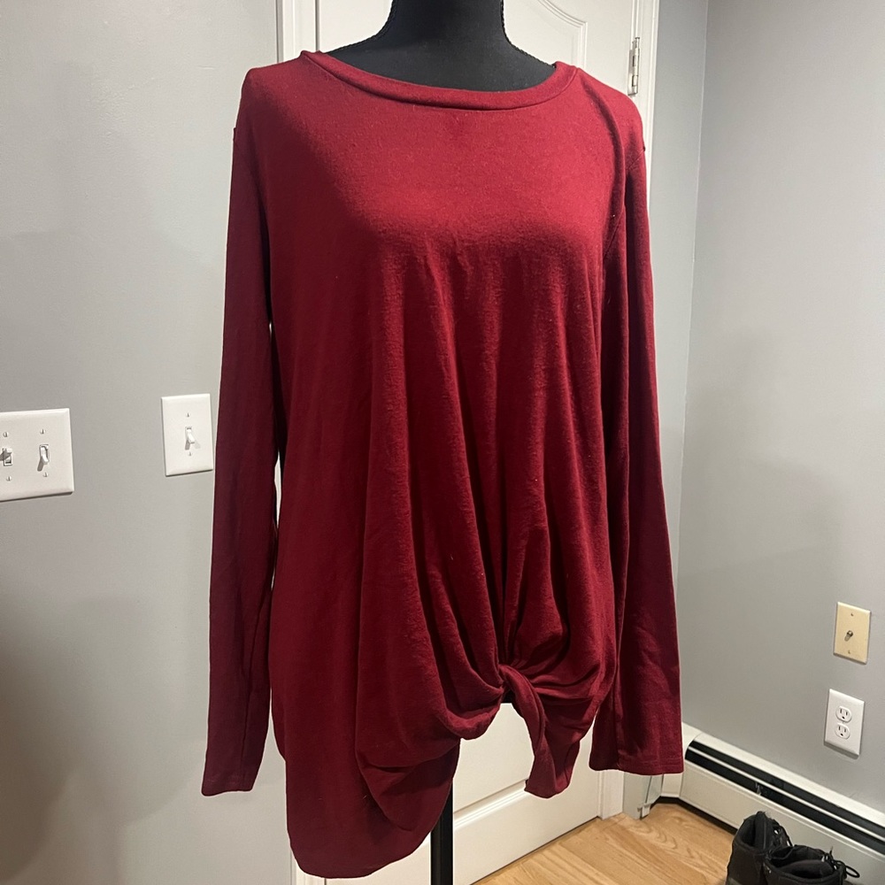 women’s two pack of tie front long sleeve shirts grey and red in size large